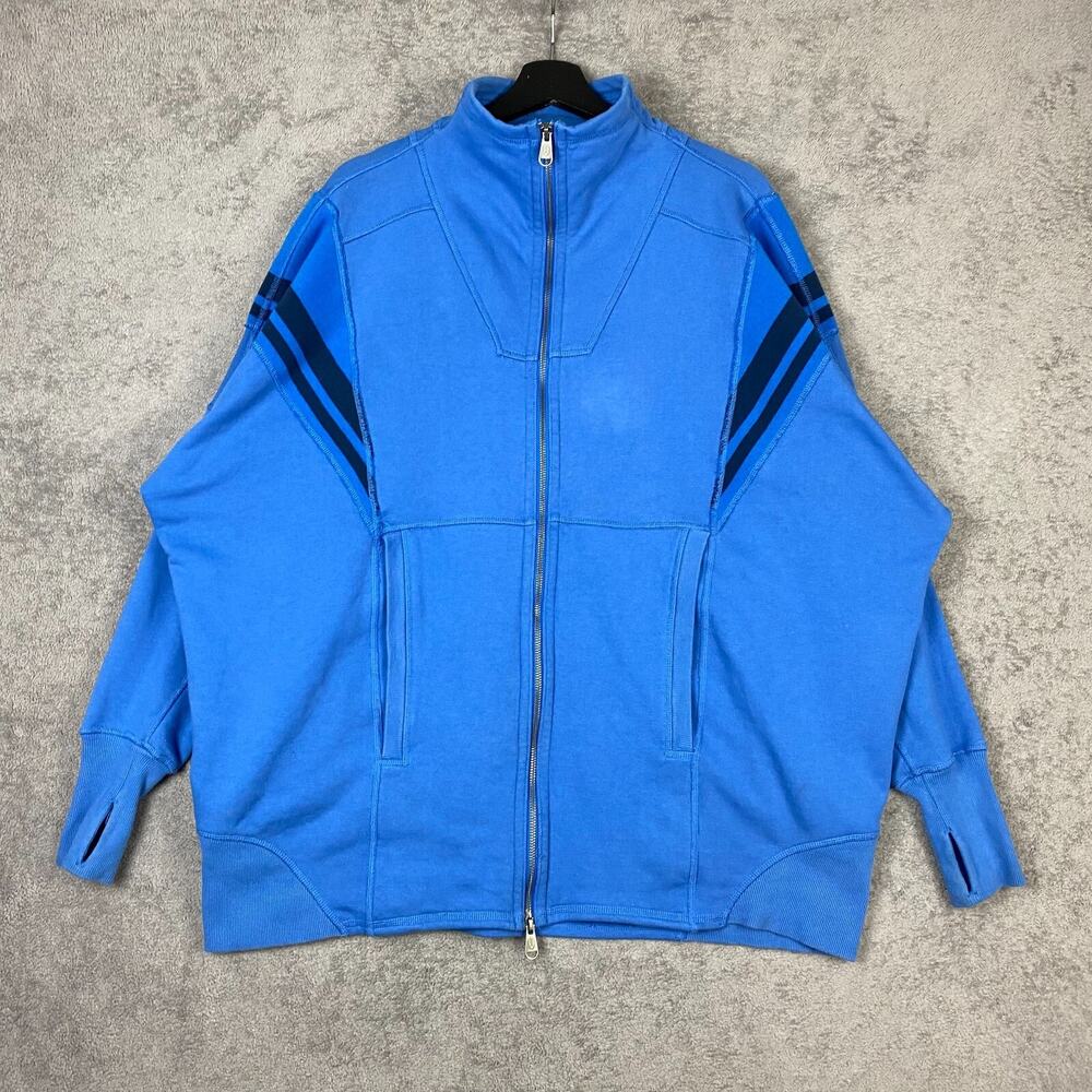 Free People FP Movement Jacket Men Small Blue Striped Thumbhole Full Zip Outdoor